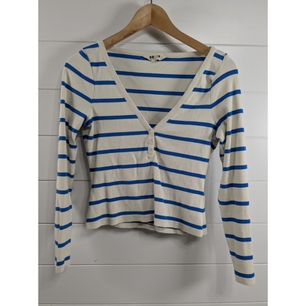 Boden Womens Stripe Ribbed Henley Shirts Bundle of 2 sz 8 Blue Longsleeve Cotton - Picture 10 of 12